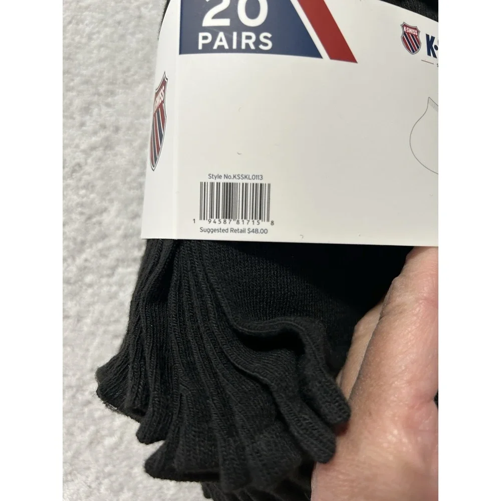 K-Swiss Ladies 9-11 Black Ankle Polyester Blend Socks 20 Pairs (B5)